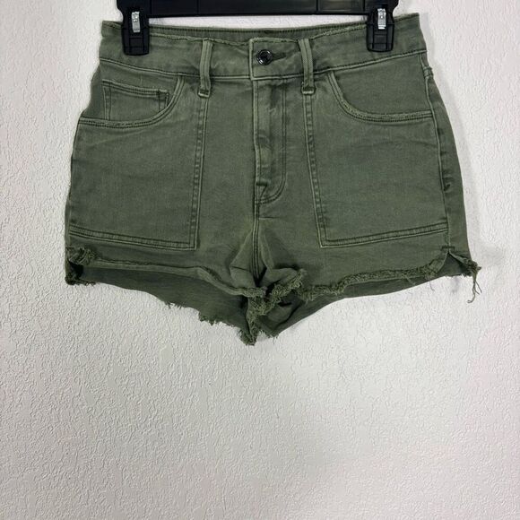 Good American High Waisted Green Denim Cut Off Jean Shorts Size 26 - Picture 1 of 6
